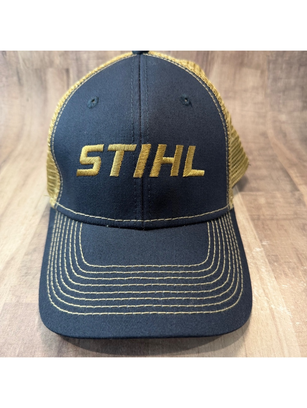 STIHL Blue & Tan Trucker Cap Meshback Snap Back Cap Stihl Outfitters Apparel